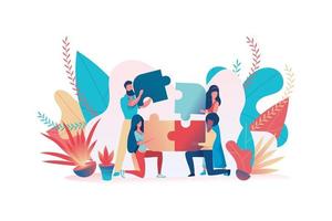 Business team assemble a puzzle. Teamwork metaphor vector