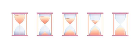 Set of hourglasses at different stages countdown vector