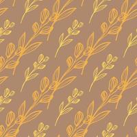 Hand drawn floral design in beige and orange colours. Seamless pattern with diagonal lines. vector