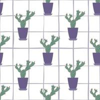 Cactus in pot seamless pattern on stripe background.Textile ornament. vector