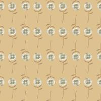 Minimalistic seamless flower pattern with little blow-ball silhouettes. Beige background. vector