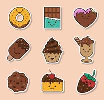Chocolate Cake and Food Sticker Set vector