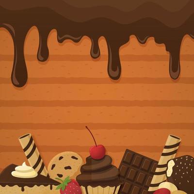 Melted Chocolate Background with Chocolate Cakes