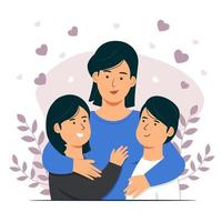 familia feliz con mamá, hija e hijo vector