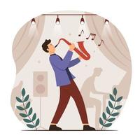 Jazz Musician Playing Saxophone on the Stage vector