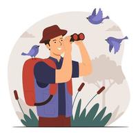 Bird Watcher Looking Through Binoculars vector