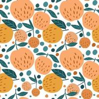 Juicy seamless pattern with apples and leaves on white background. vector