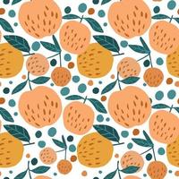 Juicy seamless pattern with apples and leaves on white background. vector