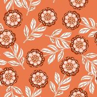 Ornamental seamless botany pattern with doodle folk flowers elements. Orange background. Simple style. vector