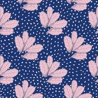 Vintage pink leaf seamless pattern on blue background. Tree leaves backdrop. Autumn floral wallpaper. vector