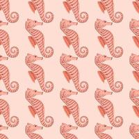 Seamless pattern with seahorse doodle ornament. Pink background. Nature print. vector