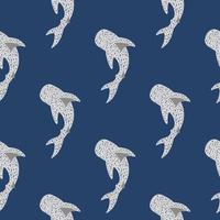 Whale sharks seamless pattern. Animal grey ornament on blue bright background. vector