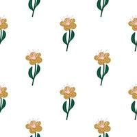 Botanic seamless pattern with isolated simple flower silhouettes print. Beige and green colored ornament. vector