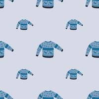 Simple seamless winter pattern with wool sweater silhouettes. Blue palette christmas backdrop. vector