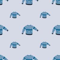 Simple seamless winter pattern with wool sweater silhouettes. Blue palette christmas backdrop. vector