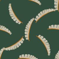 Random abstract nature seamless pattern with grey colored fern leaf ornament. Dark green background. vector