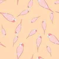 Exotic bird seamless pattern with doodle pink colored parrot shapes. Light orange background. vector