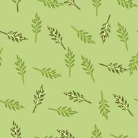 Seamless pattern bunch arugula salad on pastel green background. Modern ornament with lettuce. vector