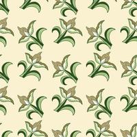 Nature seamless pattern with abstract green tulip flower ornament. Light background. Botany print. vector