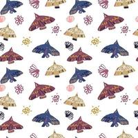 Isolated bird silhouettes seamless pattern. Colorful animals and contoured flower elements on white background. vector