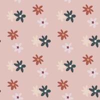 Pastel pale seamless pattern with flower figures. Pink background with blue and red floral elements. vector