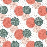 Seamless dot circles doodle pattern. White dotted background with geometric ornament in pink, red and grey colors. vector