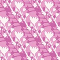 Floral seamless pattern with white and lilac botanic silhouettes. Simple naive design. vector