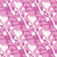 Floral seamless pattern with white and lilac botanic silhouettes. Simple naive design. vector