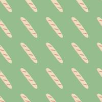 Creative seamless food pattern with light pink loaf elements. Green background. Tasty fresh bakery pastry backdrop. vector