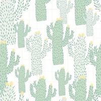 Cactus seamless pattern in doodle style. Cacti wallpaper on white background. vector