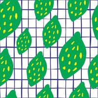 Green lemon seamless pattern in doodle style. Funny citrus fruits wallpaper. vector