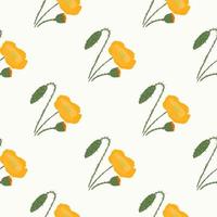 Isolated simple flower seamless pattern. Poppy orange silhouettes on white background. vector