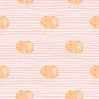 Pastel palette seamless pattern with doodle sheep silhouettes. Light orange fluffy animal ornament on stripped background. vector