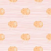 Pastel palette seamless pattern with doodle sheep silhouettes. Light orange fluffy animal ornament on stripped background. vector