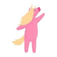 Unicorn with yellow mane isolated on white background. Cartoon cute character pink color in doodle. vector