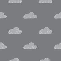 Minimalistic seamless weather pattern with clouds simple silhouettes. Hand drawn shapes in grey palette artwork. vector