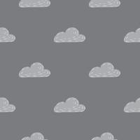 Minimalistic seamless weather pattern with clouds simple silhouettes. Hand drawn shapes in grey palette artwork. vector