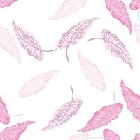 Beautiful tropical seamless pattern with pink leaves isolated on white background. vector