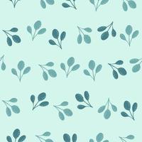 Hand drawn seamless pattern with foliage abstract silhouettes. Blue leaf elements on pastel background. vector