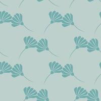 Geometric style seamless pattern with flower silhouette print. Blue pastel palette botanic artwork. vector