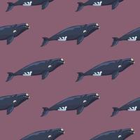 Seamless pattern right whale on pink background. Template of cartoon character of ocean for fabric. vector