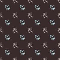 Contrast seamless scary pattern with creative skull and bone blue colored shapes on dark brown background. vector