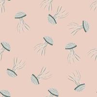 Random seamless pastel tones pattern with jellyfishes. Light grey underwater ornament on soft pink background. vector