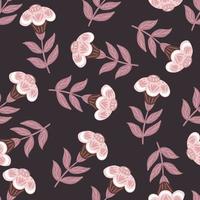 Dark vintage seamless pattern in hand drawn style with folk flowers elements. Random floral doodle print. vector