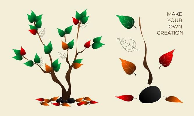 Tree with outline leaves illustration and creation set