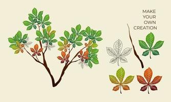 Tree with outline leaves illustration and creation set vector