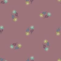 Minimalistic style pale seamless pattern with hand drawn flower elements. Pale dark pink background. vector