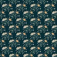 Abstract little yarrow ornament seamless pattern in doodle style. Dark background. vector
