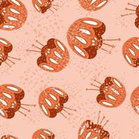 Random seamless pattern with orange folk flower elements print. Pink pastel background. Background with splashes. vector