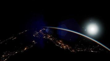 Space, Sun and planet Earth at Night photo